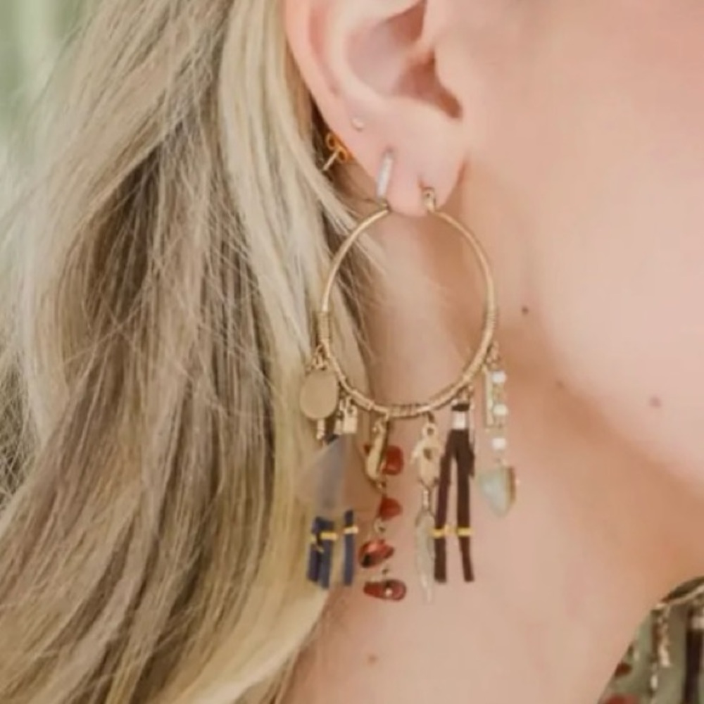 Gold hoop fringe earrings